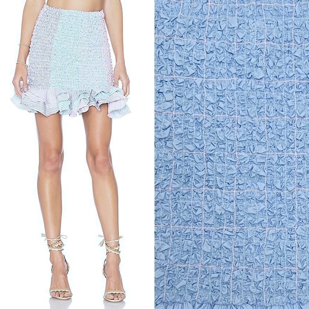 NWT PETERSYN 90s Y2K Windowpane Plaid Check Smocked Tiered Ruffle Mini Skirt S